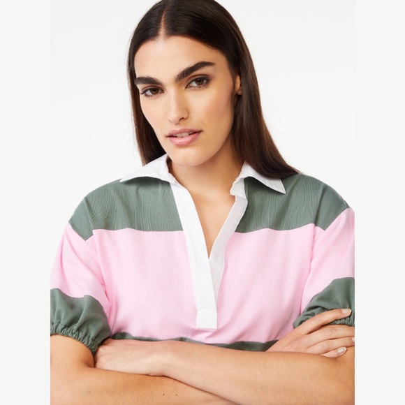 🆕 Pink and Green Tie Sleeve Polo - Picture 5 of 5